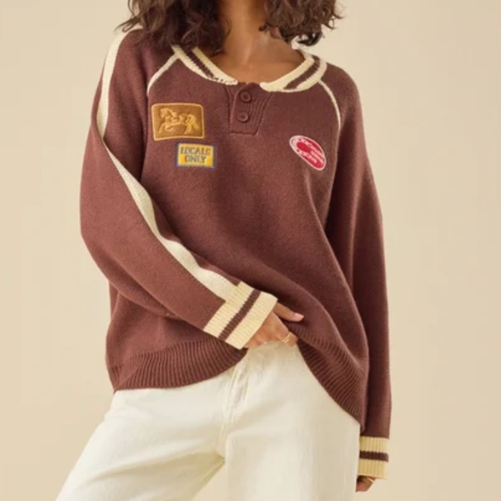 Altar’d State Country Patches Sweater-Brown and Yellow